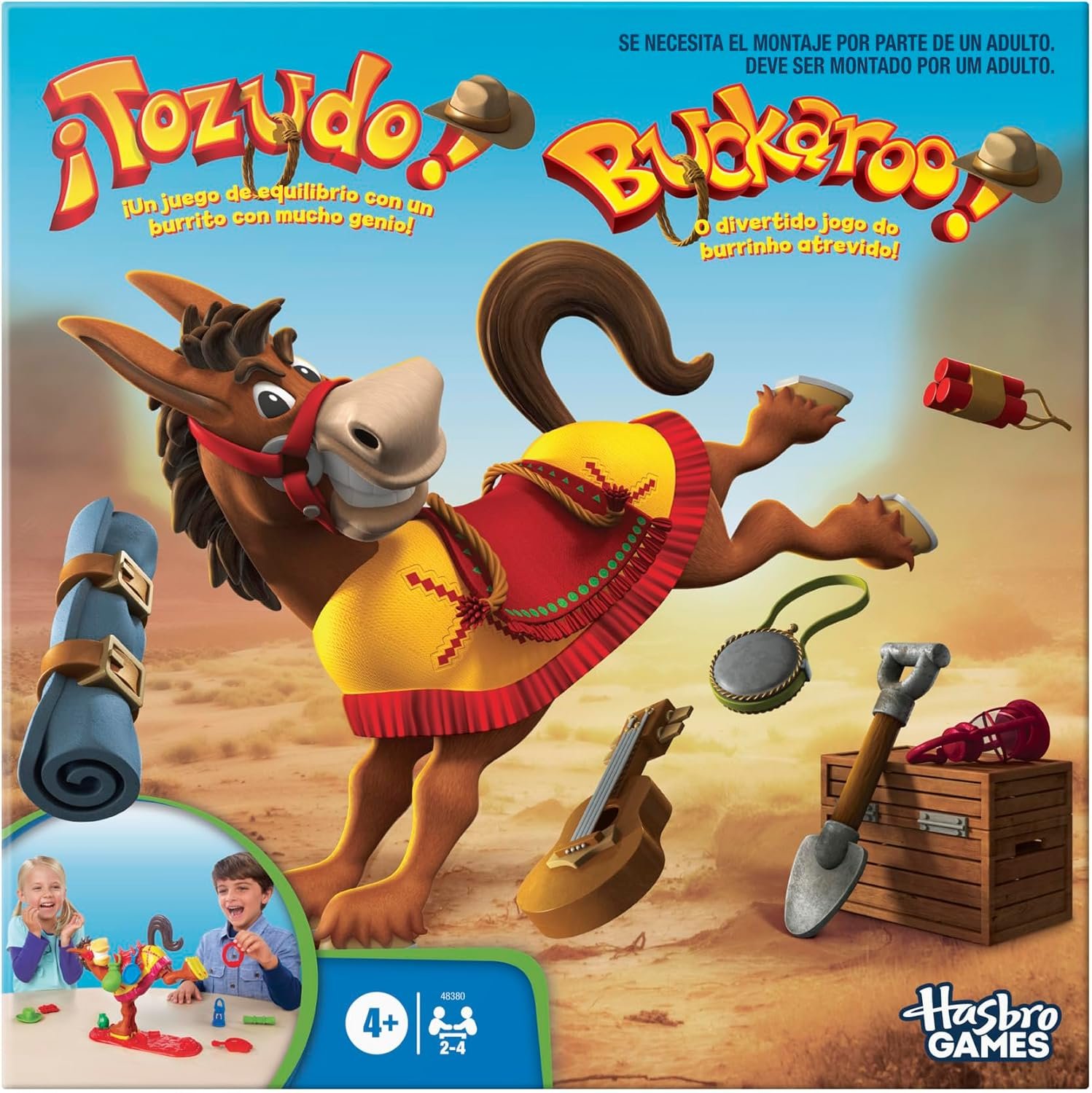 Hasbro Gaming Juego ¡Tozudo! - El Juegos de Equilibrio con un Burrito con Mucho Genio - Juego de Mesa Familiar de 2 a 4 Jugadores - Mayores de 4 Años
