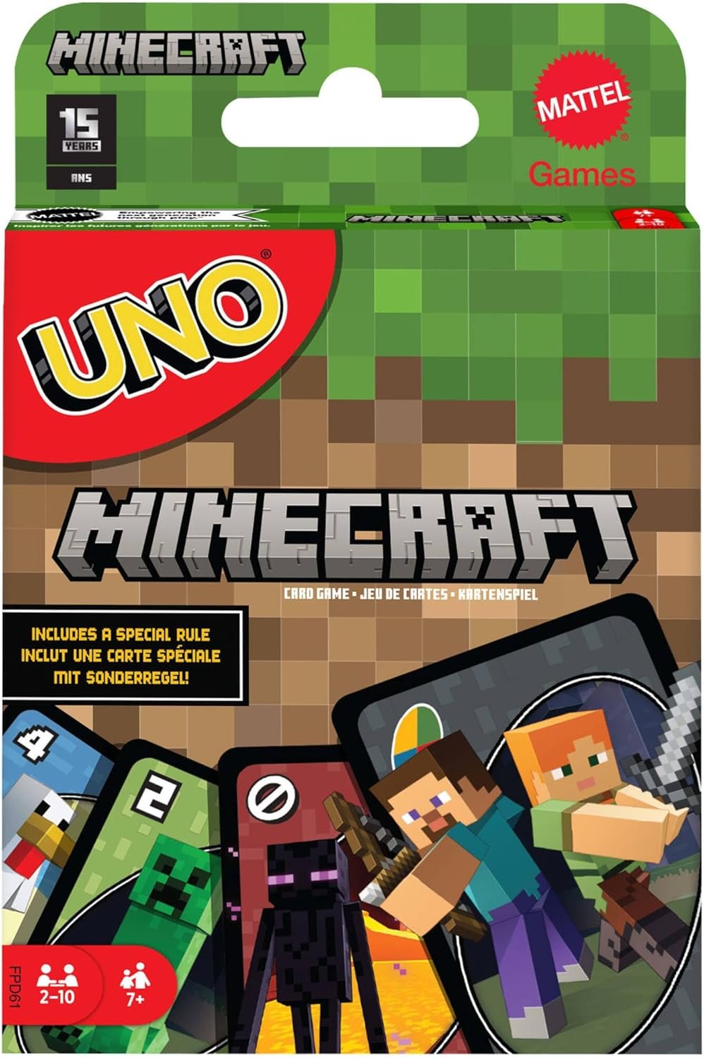 Mattel Games, Juego de Cartas UNO Minecraft, Juego de Mesa para niños a Partir de 7 años (Mattel FPD61)