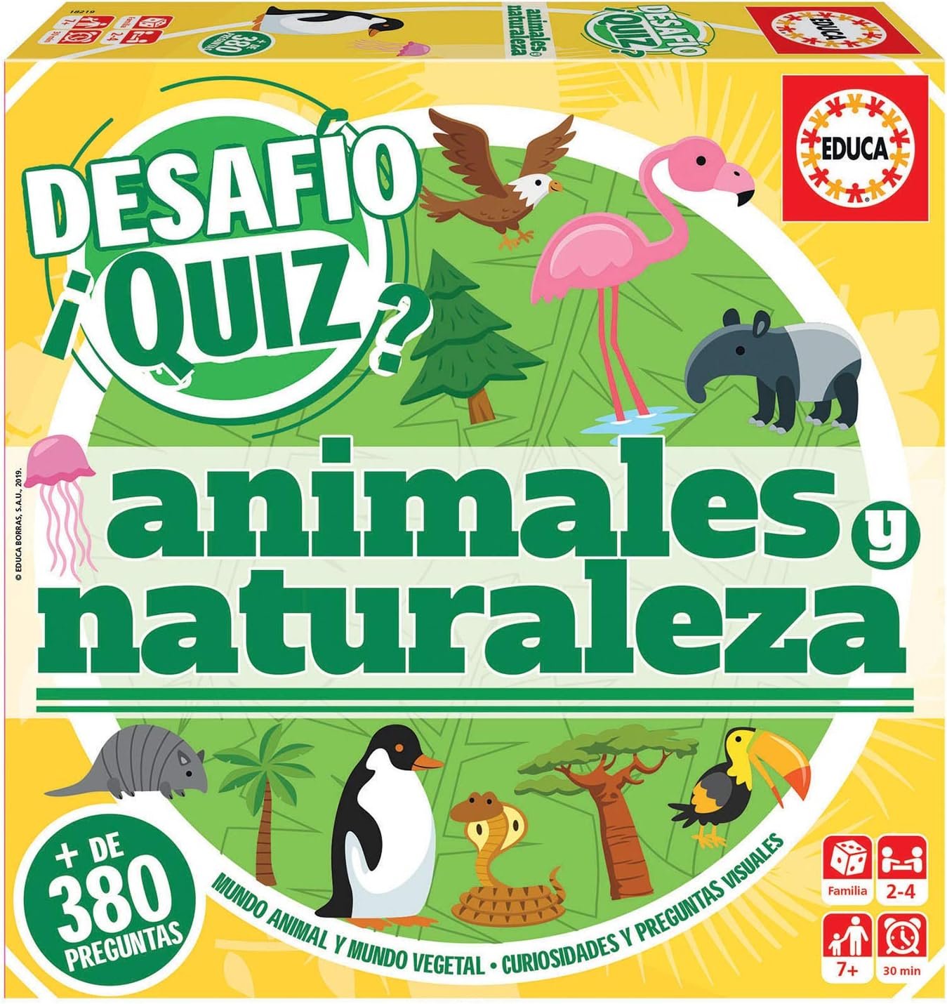 Educa - Desafio Quiz, Animales y Naturaleza, Juego de Mesa con 380 Preguntas Donde los Jugadores conocerán más sobre Animales y Naturaleza, Recomendado a Partir de 6 años (18219)