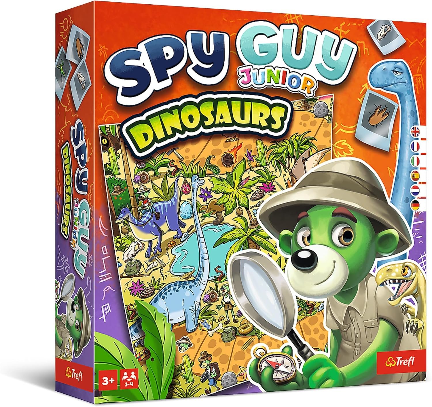 Trefl - Spy Guy Junior Dinosaurs - Juego cooperativo de Detectives para pequeños Jugadores, Juego de Mesa de Familia, Busca Pruebas y Captura al Delincuente,para niños a Partir de 3 años
