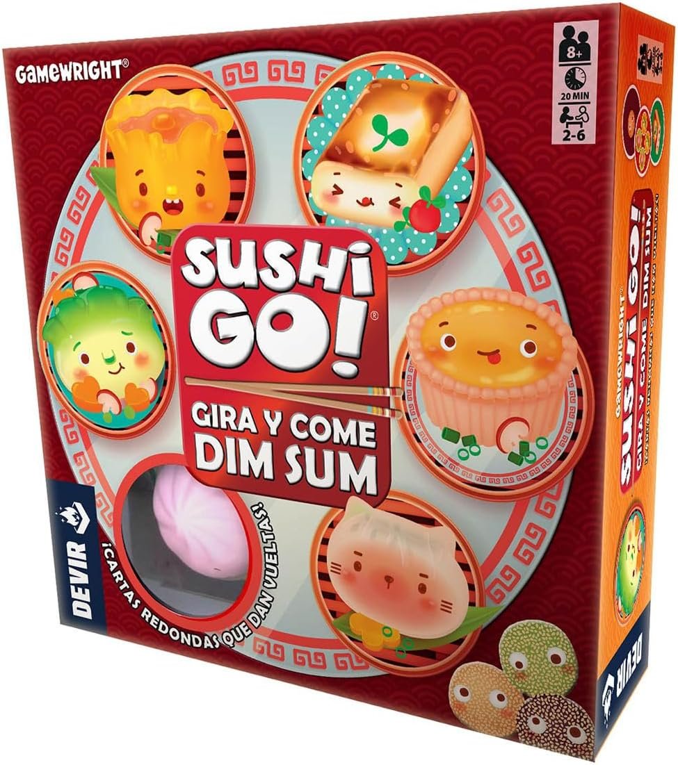 Devir - Sushi Go Gira y Come Dim Sum – Juego de Mesa Familiar ambientado en Cocina Oriental, con Mesa giratoria, 2–6 Jugadores, Temática Japonesa, Versión Española (BGSGGIRSP)