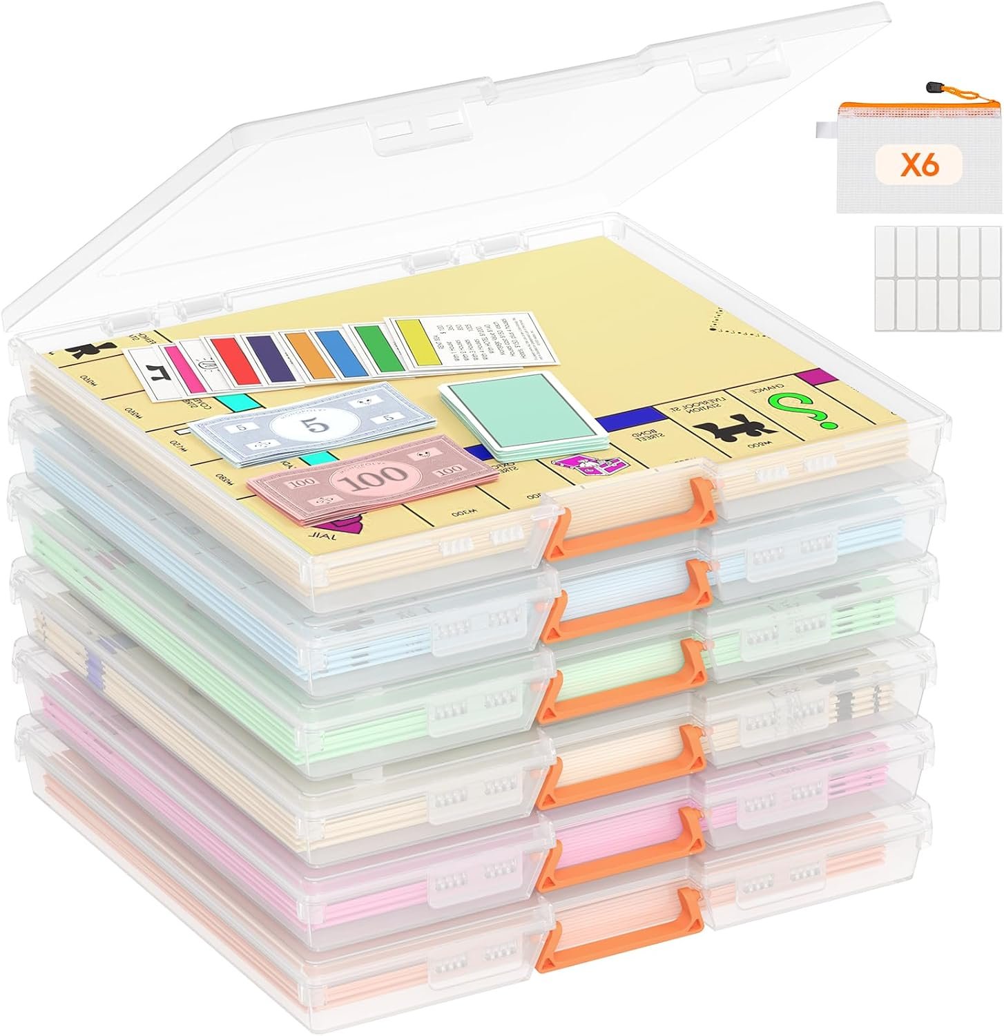 Lifewit Caja de Almacenamiento Apilable con Tapa y Asa, Caja de Documentos Portátil con Bolsillos con Cremallera y Etiquetas para Guardar Papeles, Fotos y Juegos de Mesa, 33 x 31 cm, 6 Piezas